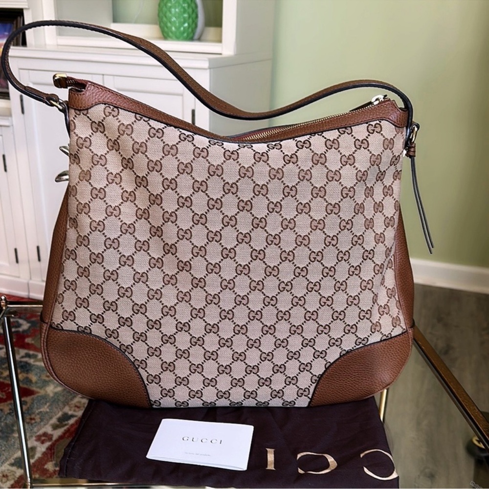 Gucci Tan and Brown Monogram Shoulder Bag